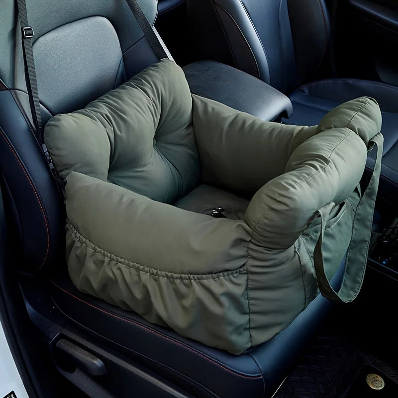 Dog car seat with safety belt by I YAN, non-slip travel carrier designed for small dogs, providing secure comfort during car rides.