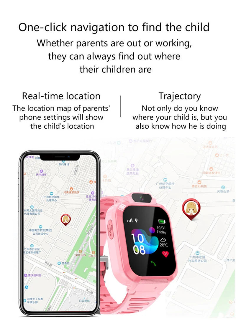Kids Smart Watch SOS GPS Location Phone Call Sim Card Child Smart Watch Camera Waterproof Upgrade Watch For Kids Gift