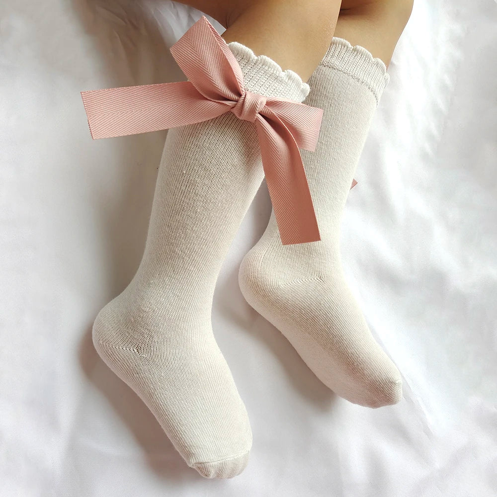New Baby Cotton Socks Big Bow Girls Princess Socks Kids Toddlers Stockings Infant Accessories Children Long Tube Socken