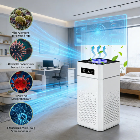 I YAN HEPA air purifier for home and bedroom with 360° intake, low noise operation, USB powered, ideal for pollen and smoke removal.