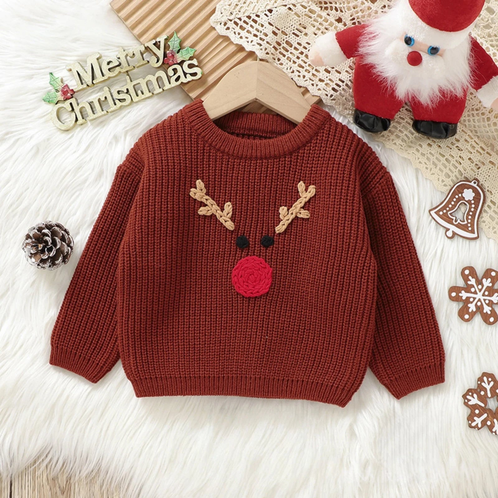 Christmas Reindeer Sweaters for Baby Boy Girl Fall Casual Fashion Knitted Sweater Kids Winter Warm Cute Pullover Sweatshirt,1-2Y