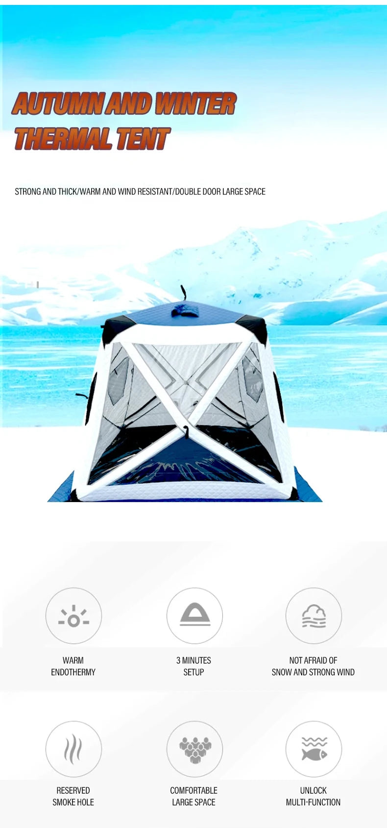 Outdoor Winter Fishing Ice Fishing Tent Camping Gear Warmth-Enhanced Windproof for Cold Weather Fishing Adventures