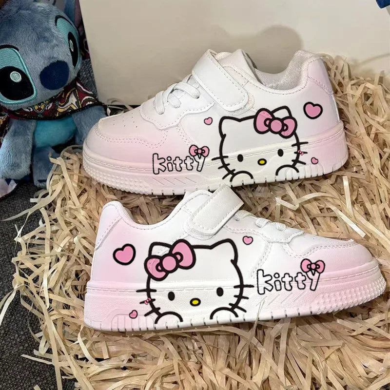 New Hello Kitty Girls Low Top White Sneakers Cute Cartoon Casual Shoes Fashion Canvas Shoes For School Kids Wholesale