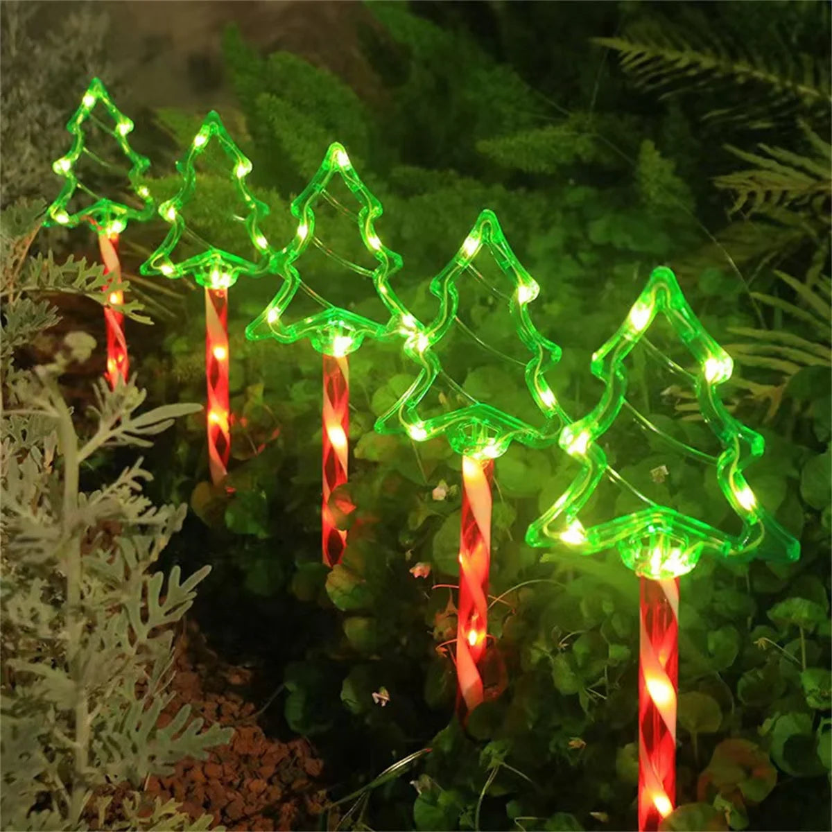 LED solar Christmas tree ground mounted lights suitable for courtyard and path atmosphere decoration lights, set of 5 pieces