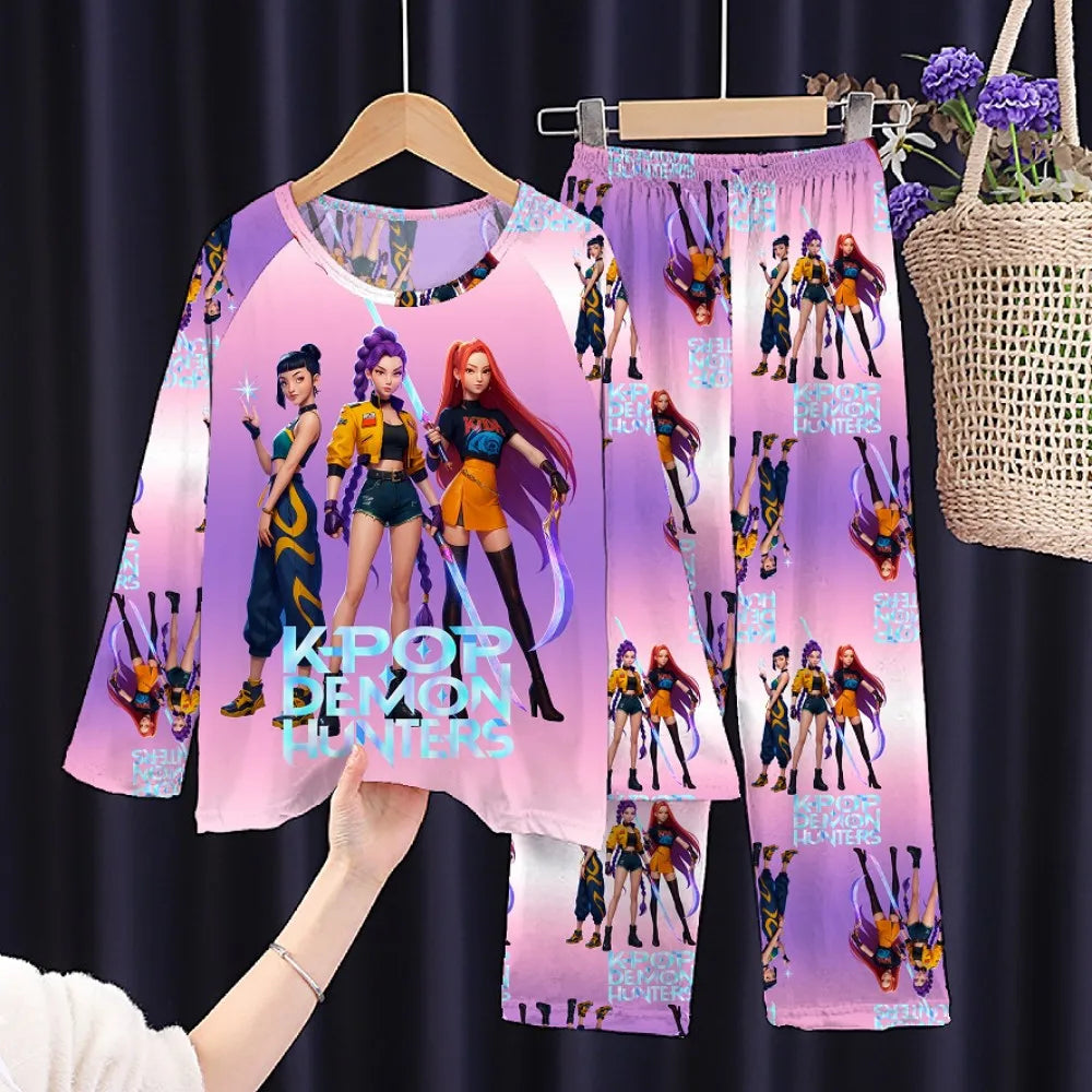 KPop Girls Pyjamas Suit Kids Pajamas Set Long Sleeve Girls Clothing 2pcs Children's Sleepwear Cartoon Boys Nightwear 3-14Y