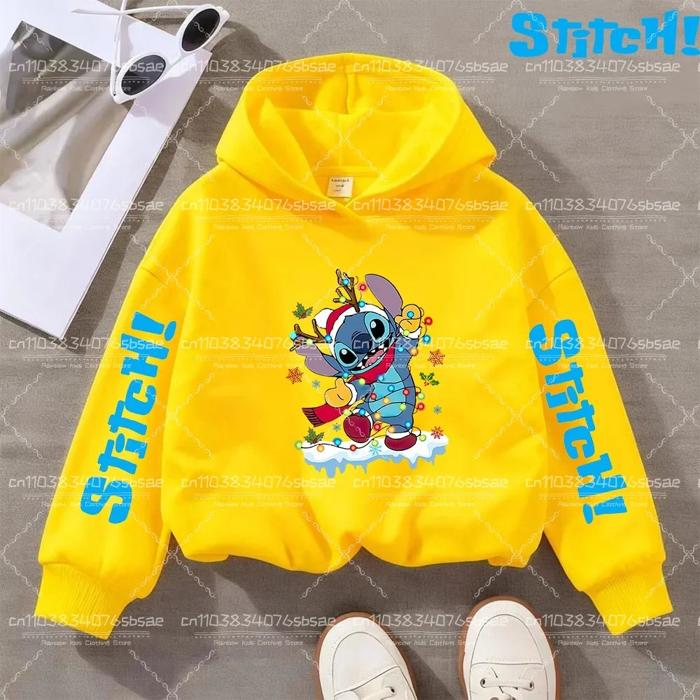 Disney Stitch Sweatshirts for Boys Girls Christmas Clothes Stich Print Hoodies Winter Pullover Outerwear Tops Children Clothing