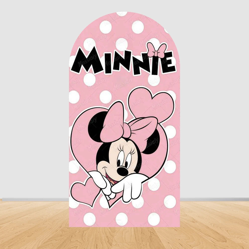 Pink Minnie Arch Background Cover Custom Dot Bow Minnie Photography Backdrop Girl Birthday Party Decoration Portrait Photo Props