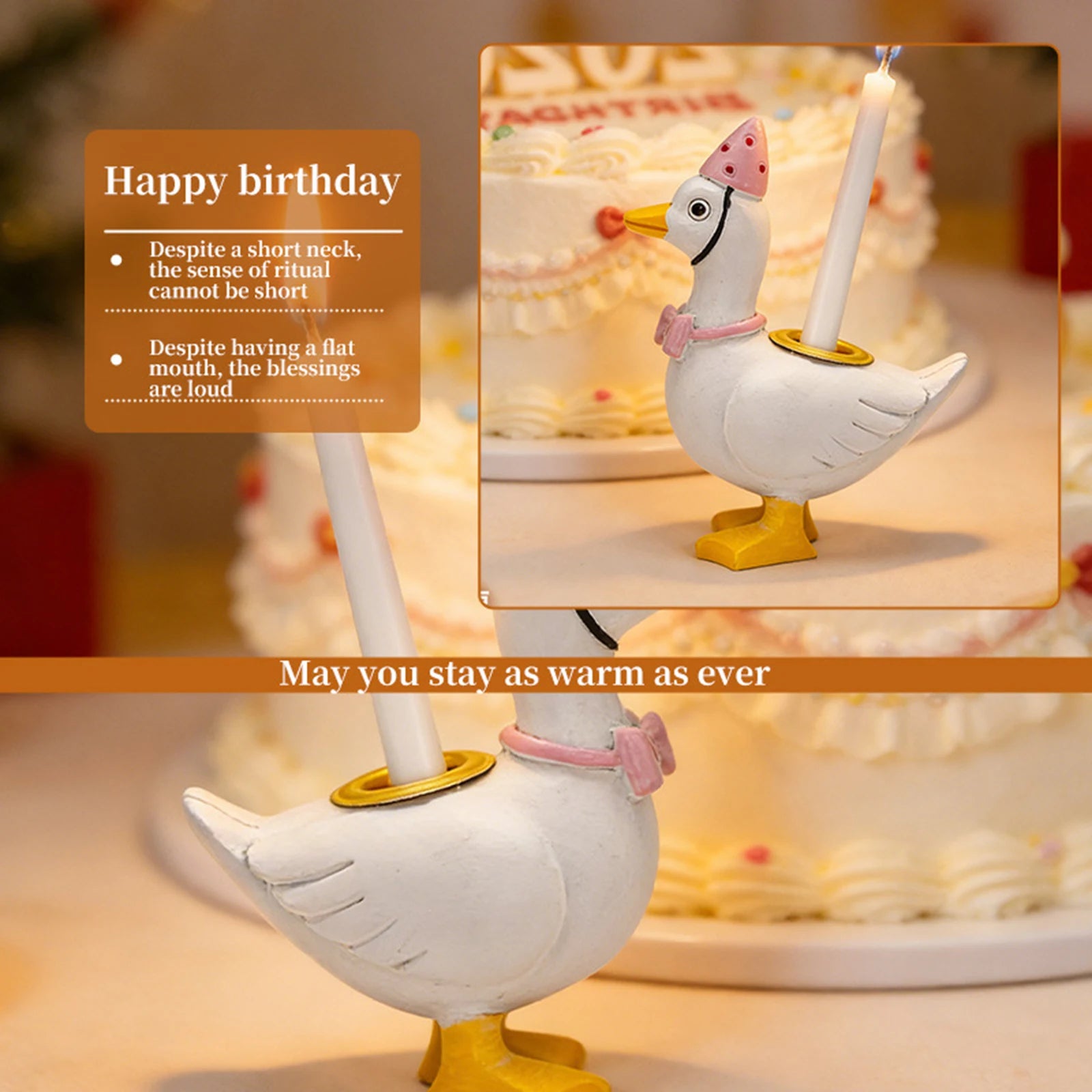 2Pcs Resin Goose Cute Cake Topper Stand Candlestick Cake Candle Holders Birthday Party Supplies for Celebrations Decoration
