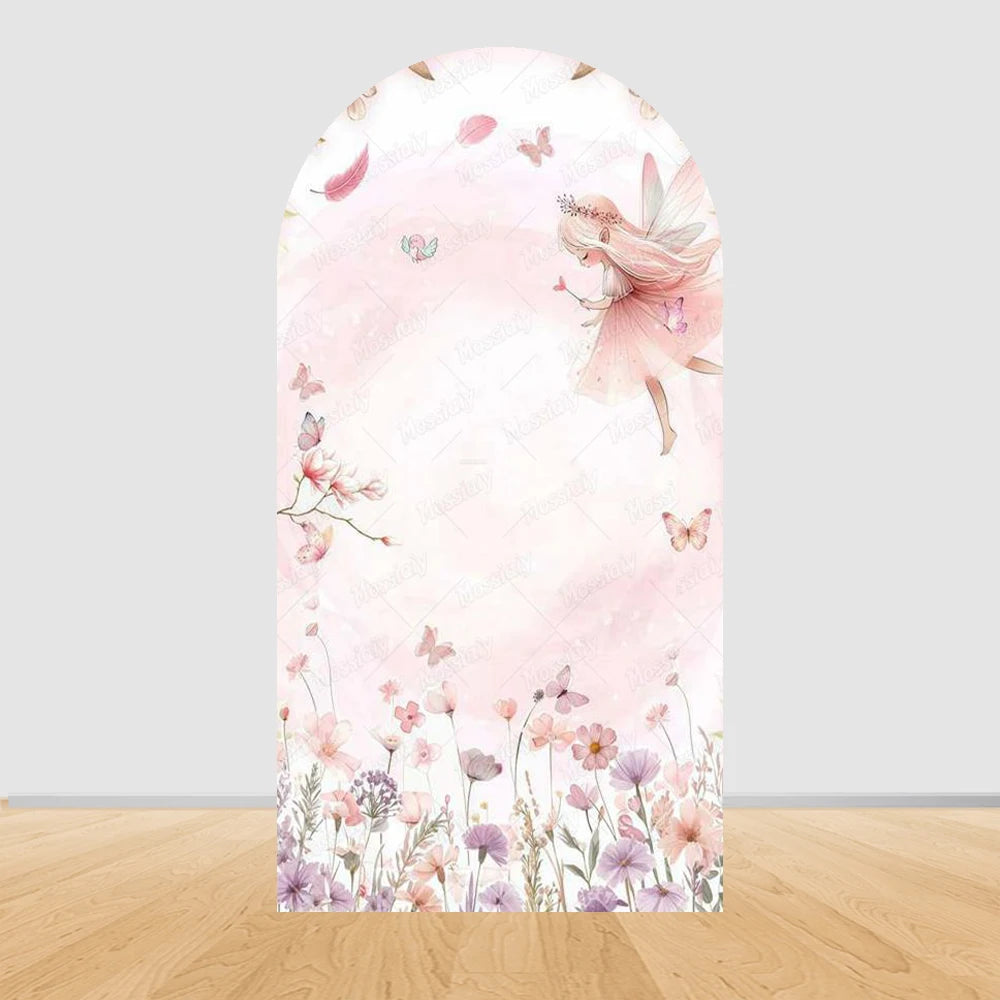 Pink Flower Fairy Butterfly Baby Birthday Arch Background Baby Shower Party Decoration Photography Backdrop Kids Photo Studio