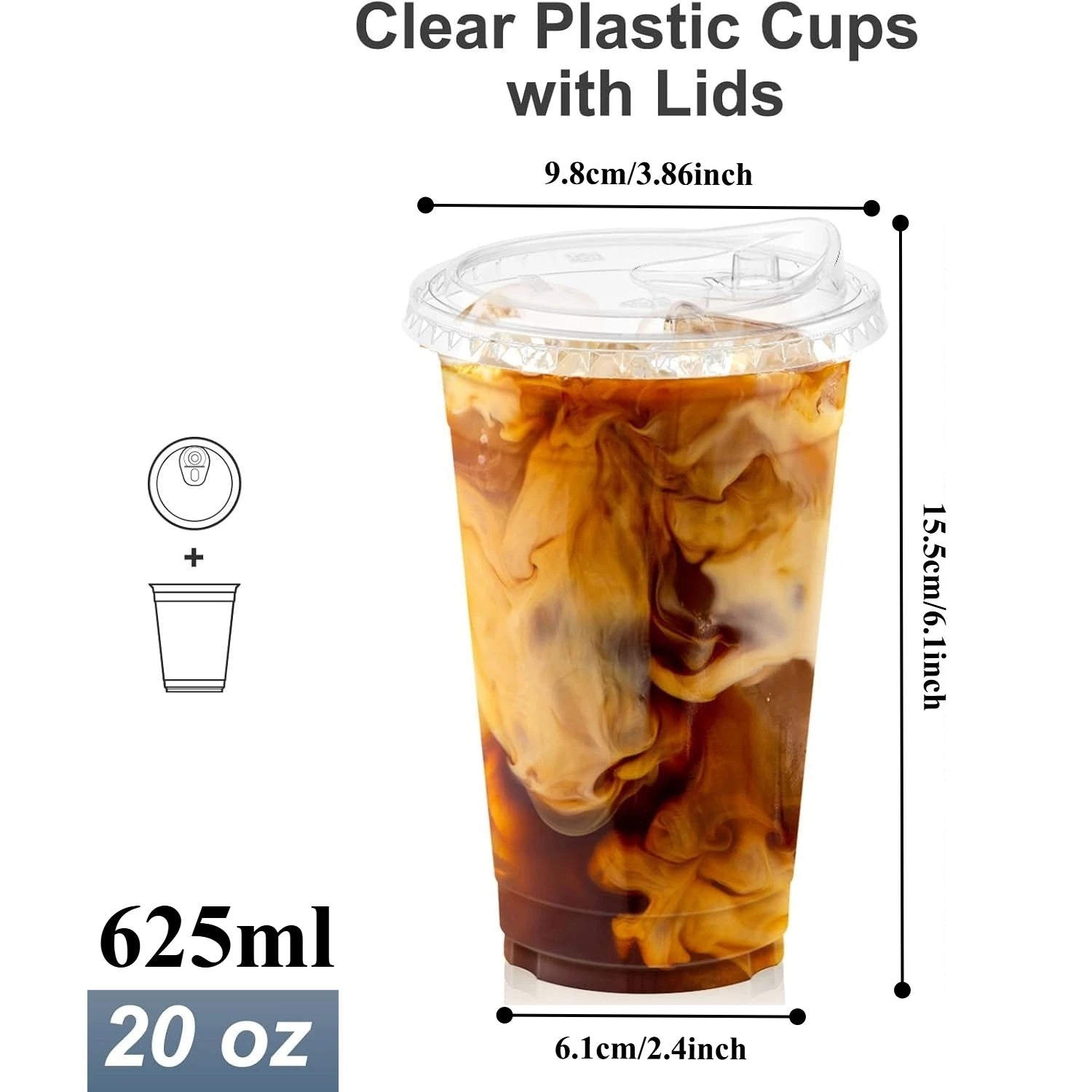 16oz/20oz Clear Plastic Cups with Lids Sturdy Iced Coffee Cups with Sip lids Disposable Plastic Smoothie Cups for Cold Drinks