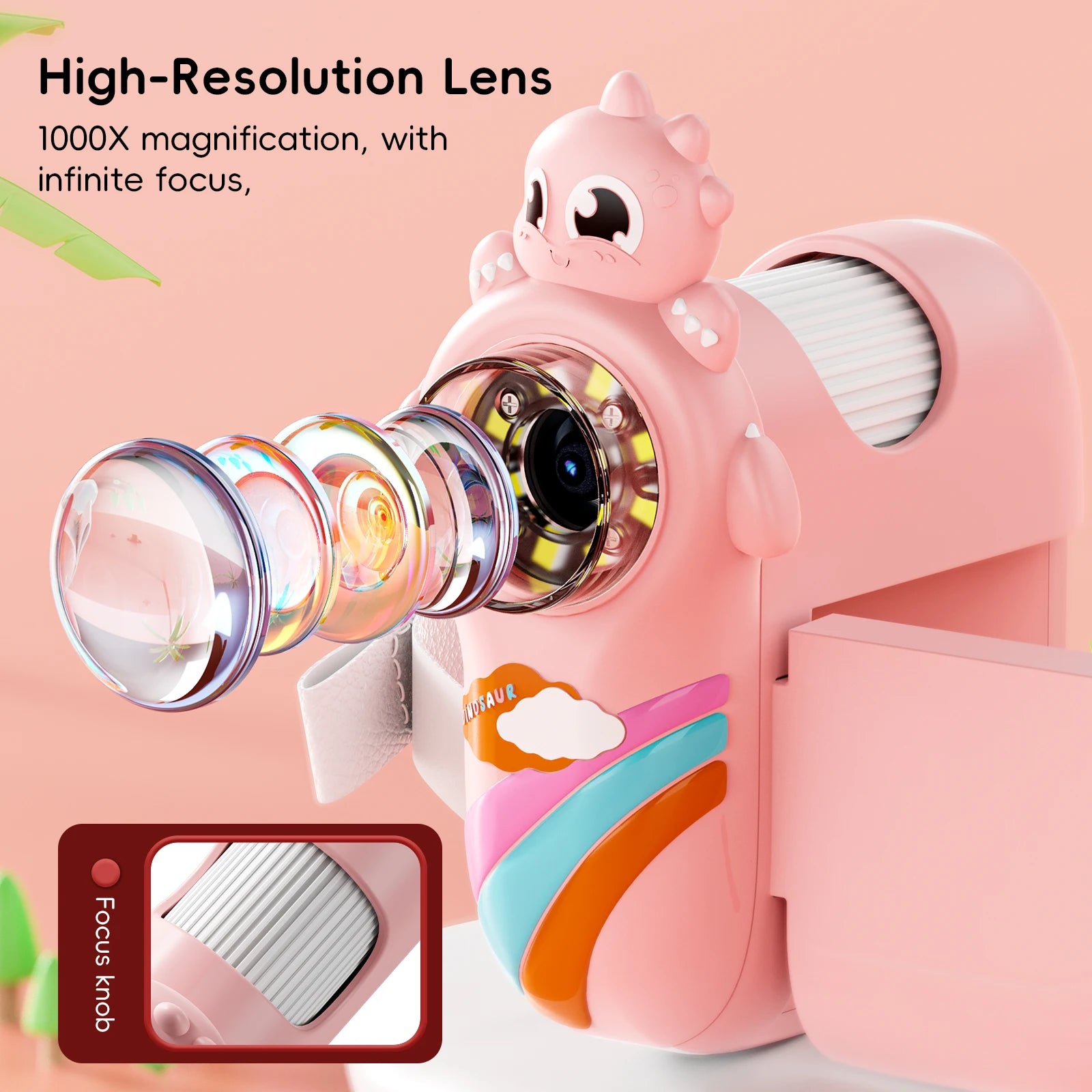 Kids Microscope 8 LED Light 1000x Magnifying Handheld Digital Microscope Adjustable Focus Telescope for Christmas Birthday Gift
