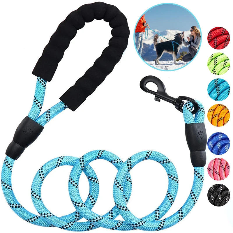 Reflective nylon pet leash with foam handle, adjustable for large to small dogs, outdoor dog collar, and harness by I YAN.