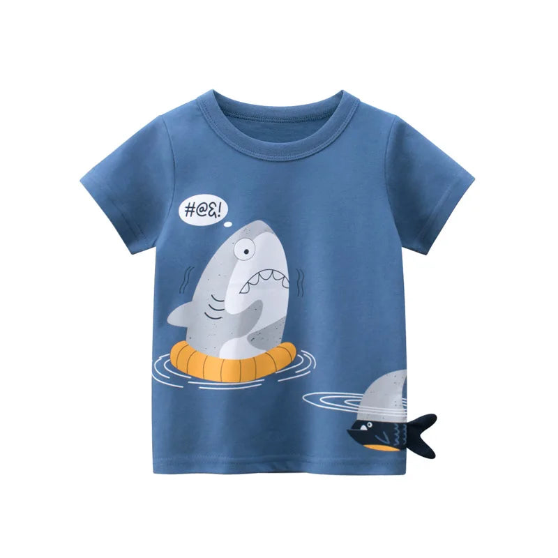 I YAN OLEKID 2025 summer boys' T-shirt with colorful cartoon print, short sleeves, for ages 2-8 years, toddler baby boy top