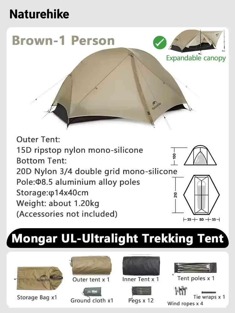 Tent Camping 1 2 Person Tent Outdoor Travel 15D Waterproof Ultralight Backpacking Shelter Tent Hiking