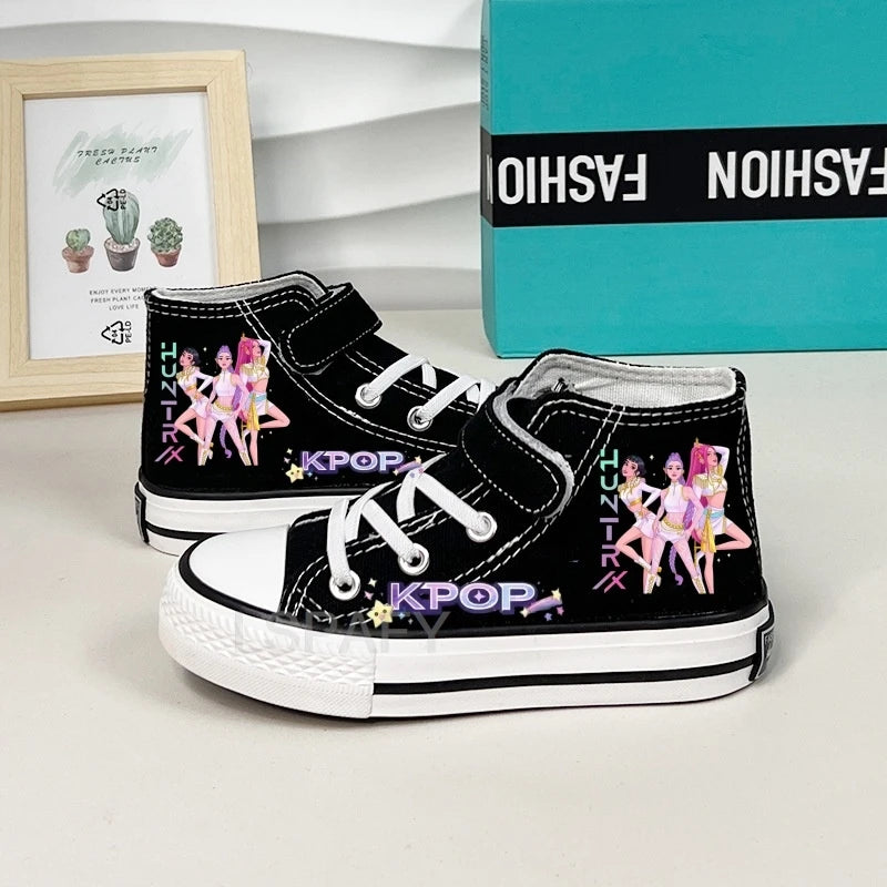 KPop Demon Hunter Canvas Shoes Student Casual Children Slip on Flat Board Shoes Kids Soft Bottom Non Slip Breathable Sneakers