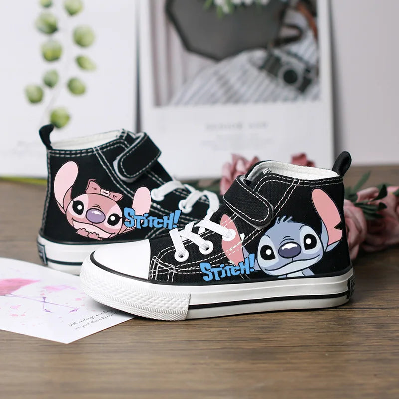 Kids Anime Stitch Canvas Shoes Disney Lilo & Stitch Sport shoes Children Casual Sneakers High-top Basket Shoes Size 25-37