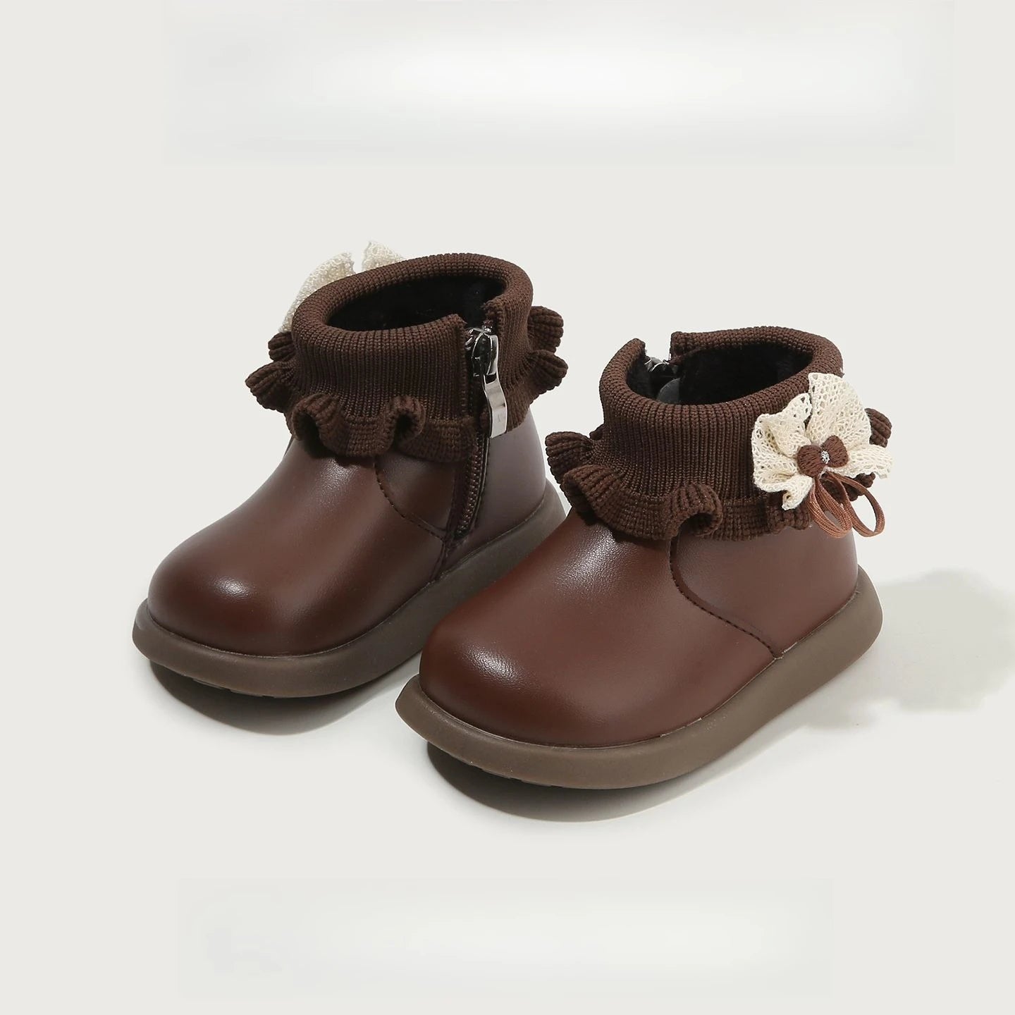 2026 New Arrivals Baby Girls' Leather Short Boots Winter Autumn Fleece Lined Warm Soft Sole Cute Girly Design