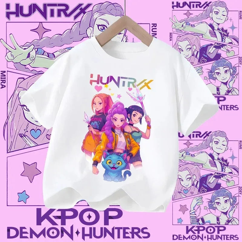 Soft Cotton T-Shirt for Girls  Movie Design Children's Clothing Gifts K-Pop Demon Hunters Fans Fashionable Casual Tops Summer