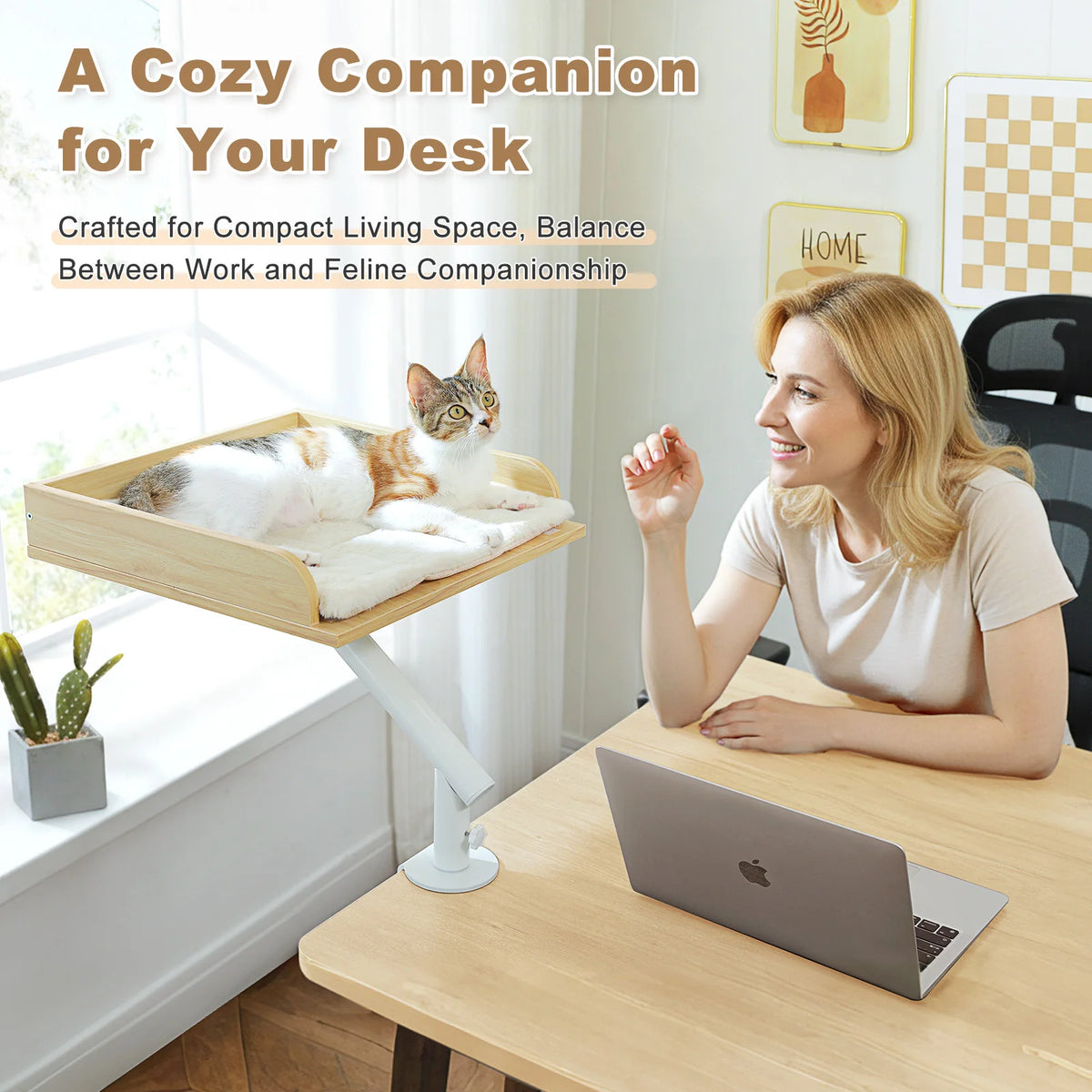 I YAN cat desk bed with 360° rotatable stand, soft hammock for indoor cats, adjustable table-mounted cat hammock, cozy pet bed