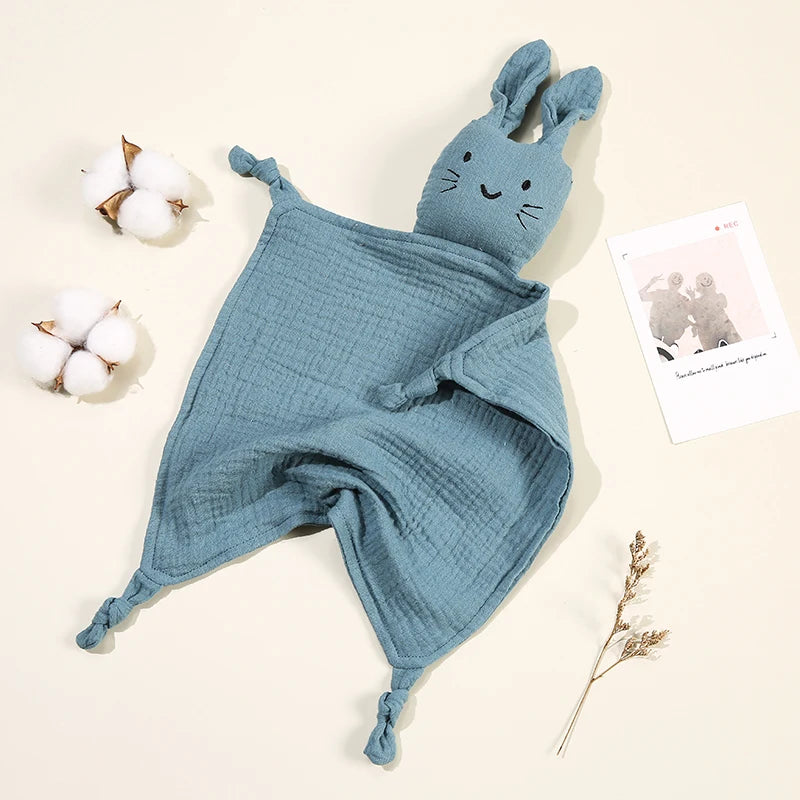 Baby Cartoon Rabbit Muslin Comforter – Soft Cotton Security Blanket & Burp Cloth for Newborns (30×30cm) - I YAN