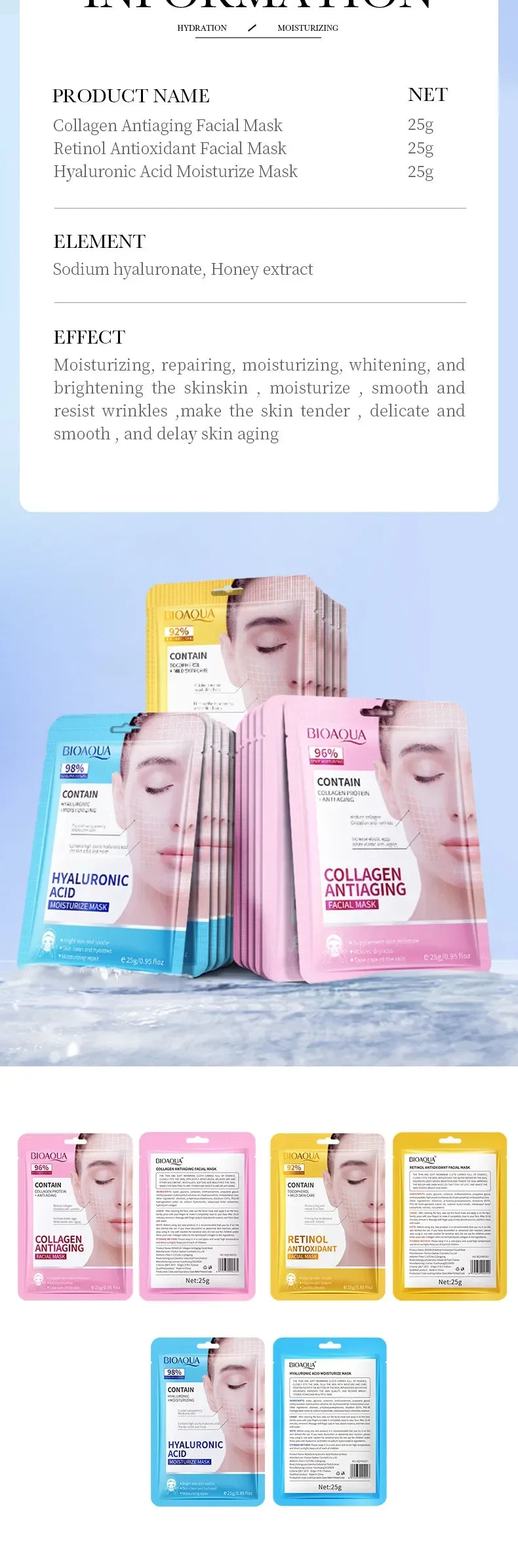 15pcs BIOAQUA Retinol Collagen Anti Wrinkle Facial Masks Moisturizing Anti-aging whitening Face Mask Facial Skin Care Products