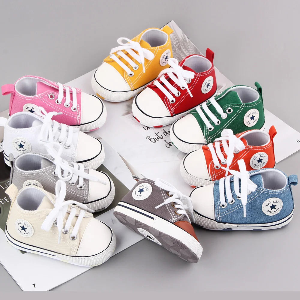 Baby boy and girl canvas sneakers by I YAN, soft sole, non-slip toddler shoes for first walkers and casual daily wear.