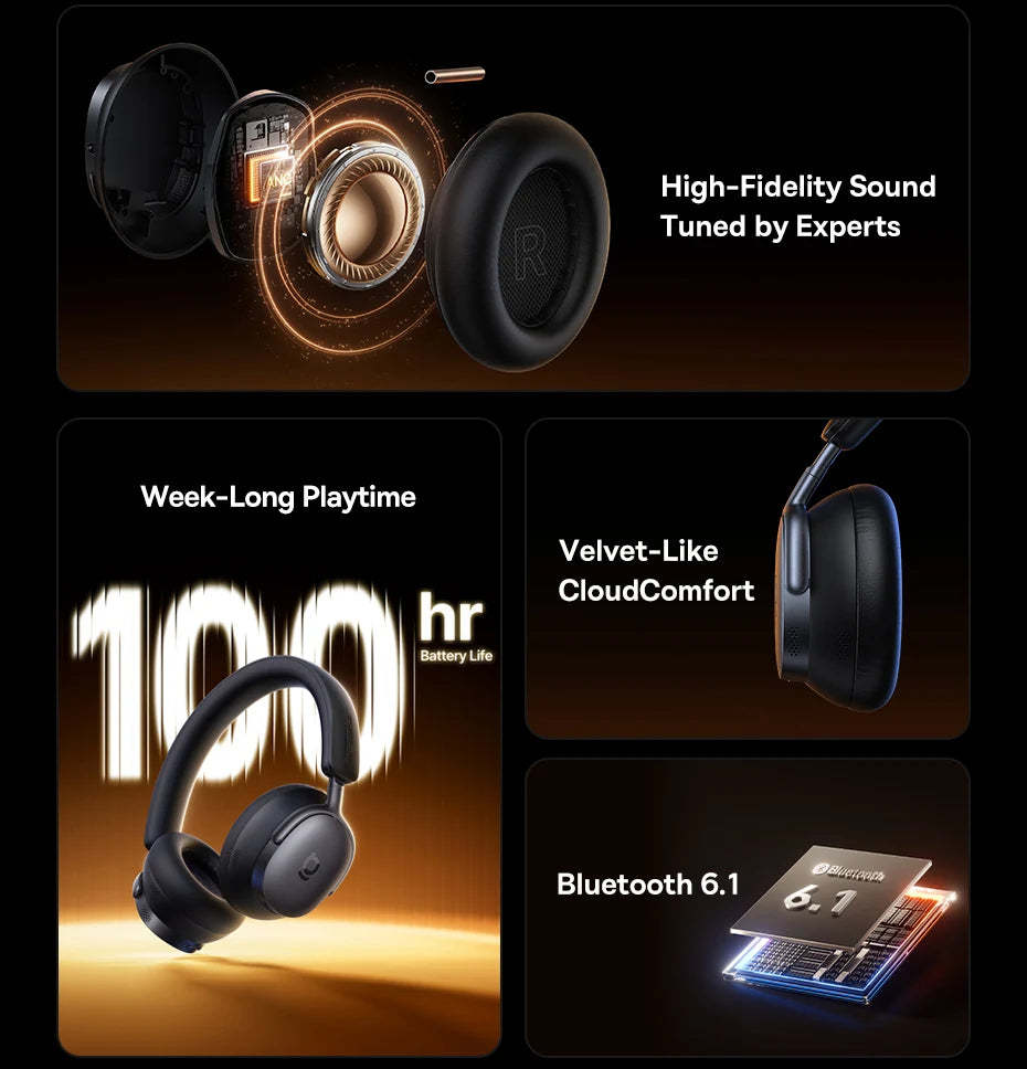 Baseus Inspire XH1 Sound by Bose ANC Wireless Headphone Bluetooth 6.1 48dB Adaptive Noise Cancellation Headset Hi-Res LDAC 100Hr