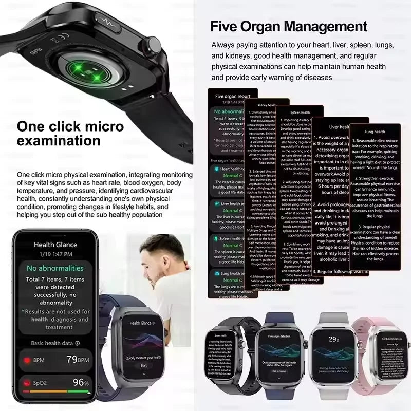I YAN Micro Physical Examination Smart Watch for Men, featuring uric acid, body fat, five organ health tracking, Bluetooth call.