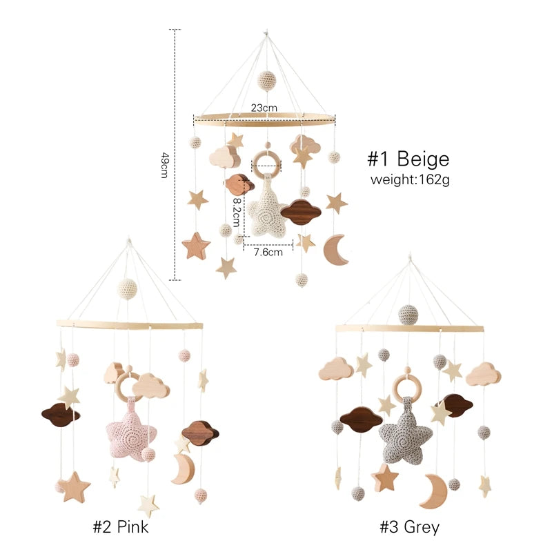 Wooden Baby Crib Mobile with Music Box – Bed Bell Hanging Rattle for Newborns 0-12M - I YAN