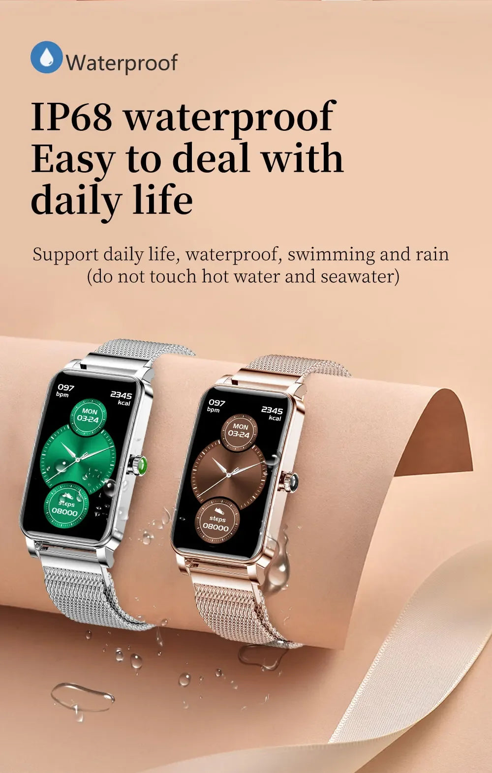 Women's Luxury Smartwatches Connect Phone Interactive Music Full Touch Smart Watches Weather Reminder Custom Wallpaper Smartband