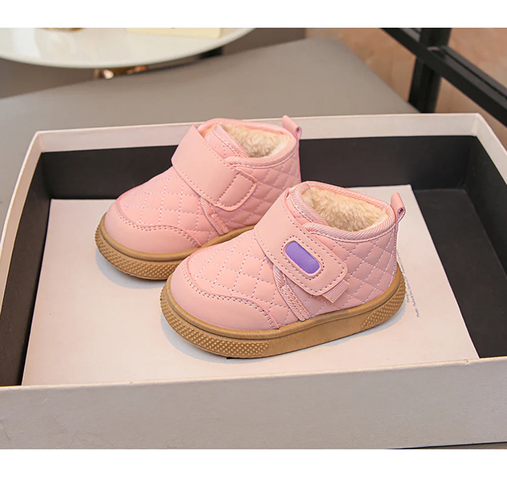 Winter Plush Boots For Children PU Leather Boy's Girl's Cotton Shoes Thick Warm Kid's Snow Boots Faux Fur Boots For Kids