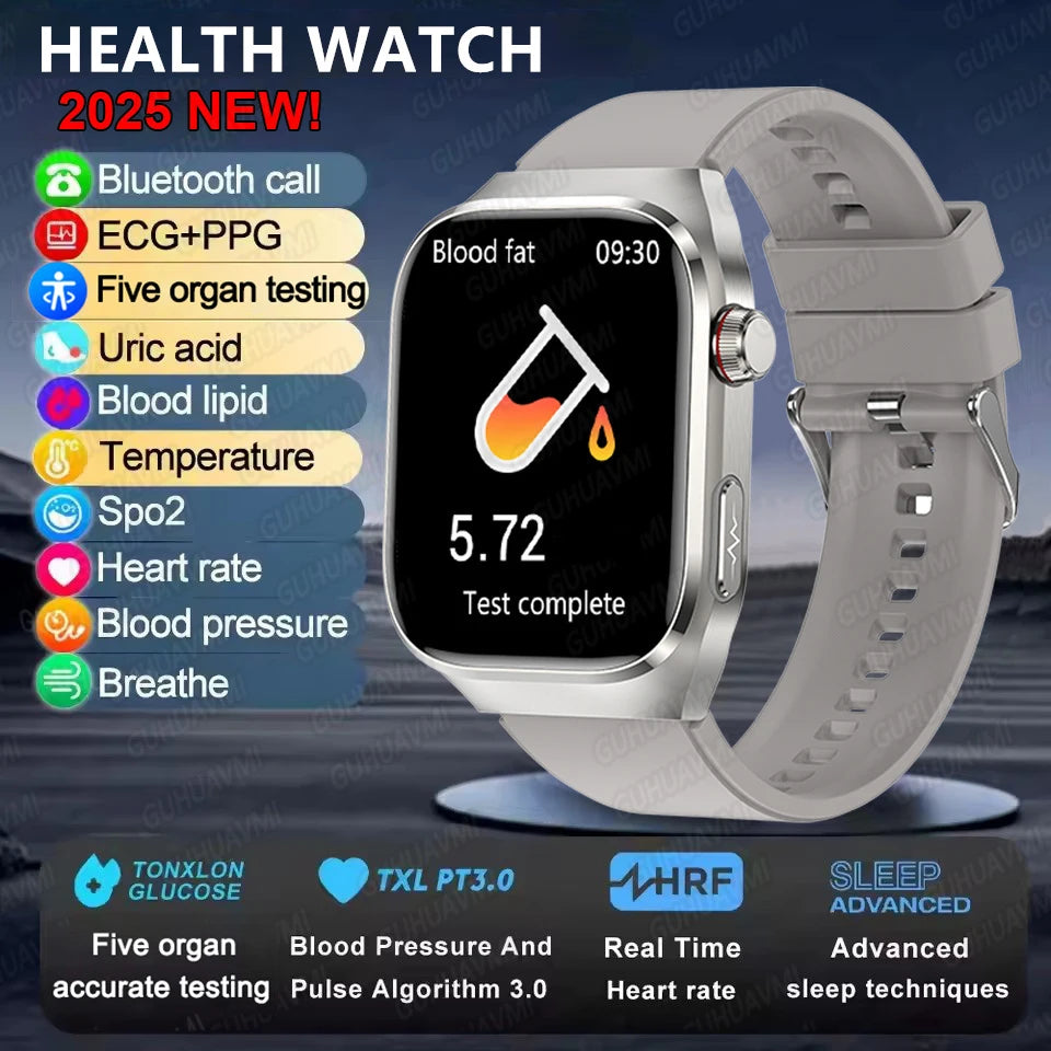 I YAN micro physical examination smartwatch for men showing a sleek black design with health monitoring features and Bluetooth call function.