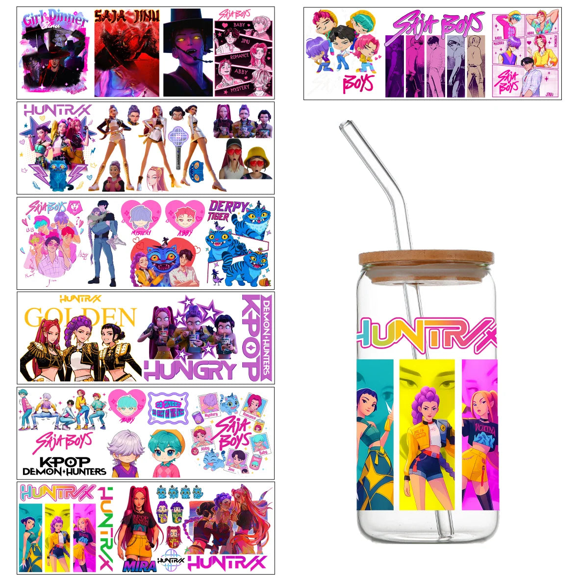 Demon Hunters UV DTF crystal sticker by I YAN, 10x28cm bottle and cup wrap decal with detailed demon hunter design.