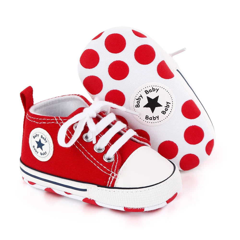 I YAN baby canvas sneakers for boys and girls with soft soles, non-slip grip, perfect for first walkers and toddlers.