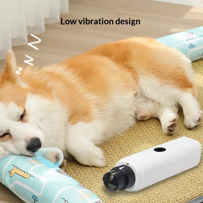 I YAN electric pet nail grinder for dogs and cats, quiet claw trimmer with LED light, safety guard, rechargeable and painless.