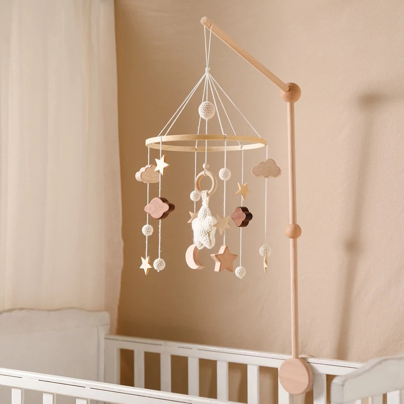 Baby Cloud Crib Mobile with Musical Box – Wooden Rattle Toy for Newborns 0–12M - I YAN