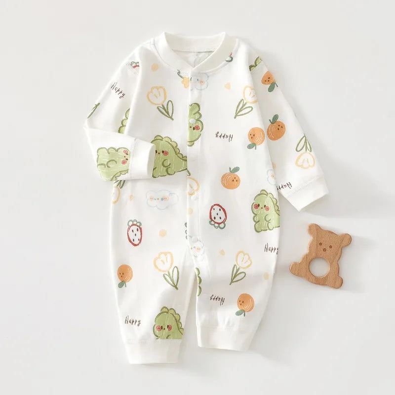 2026 Spring Cute Baby Boy Girl Romper Pure Cotton Long Sleeve Cherry Pattern Jumpsuit 9 to 12Months