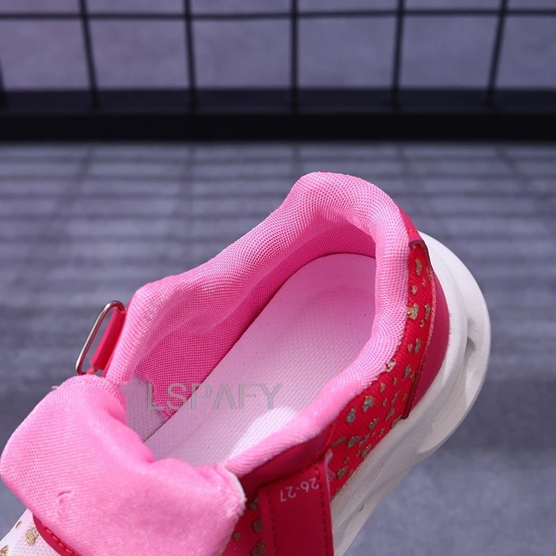 Kpop Demon Hunter LED Light Up Shoes 2026 Spring Autumn Mesh Soft Sole Cartoon Sneakers for Baby Girls Toddlers
