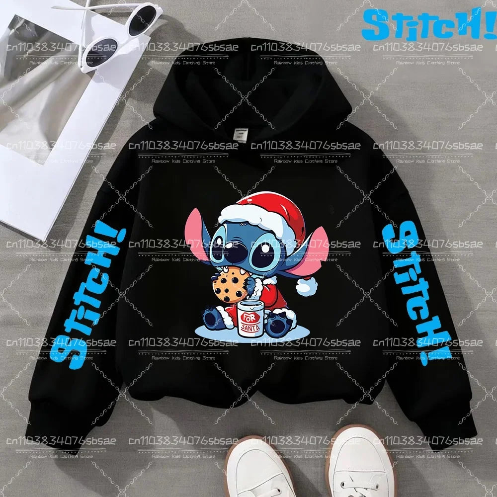 Disney Stitch Sweatshirts for Boys Girls Christmas Clothes Stich Print Hoodies Winter Pullover Outerwear Tops Children Clothing