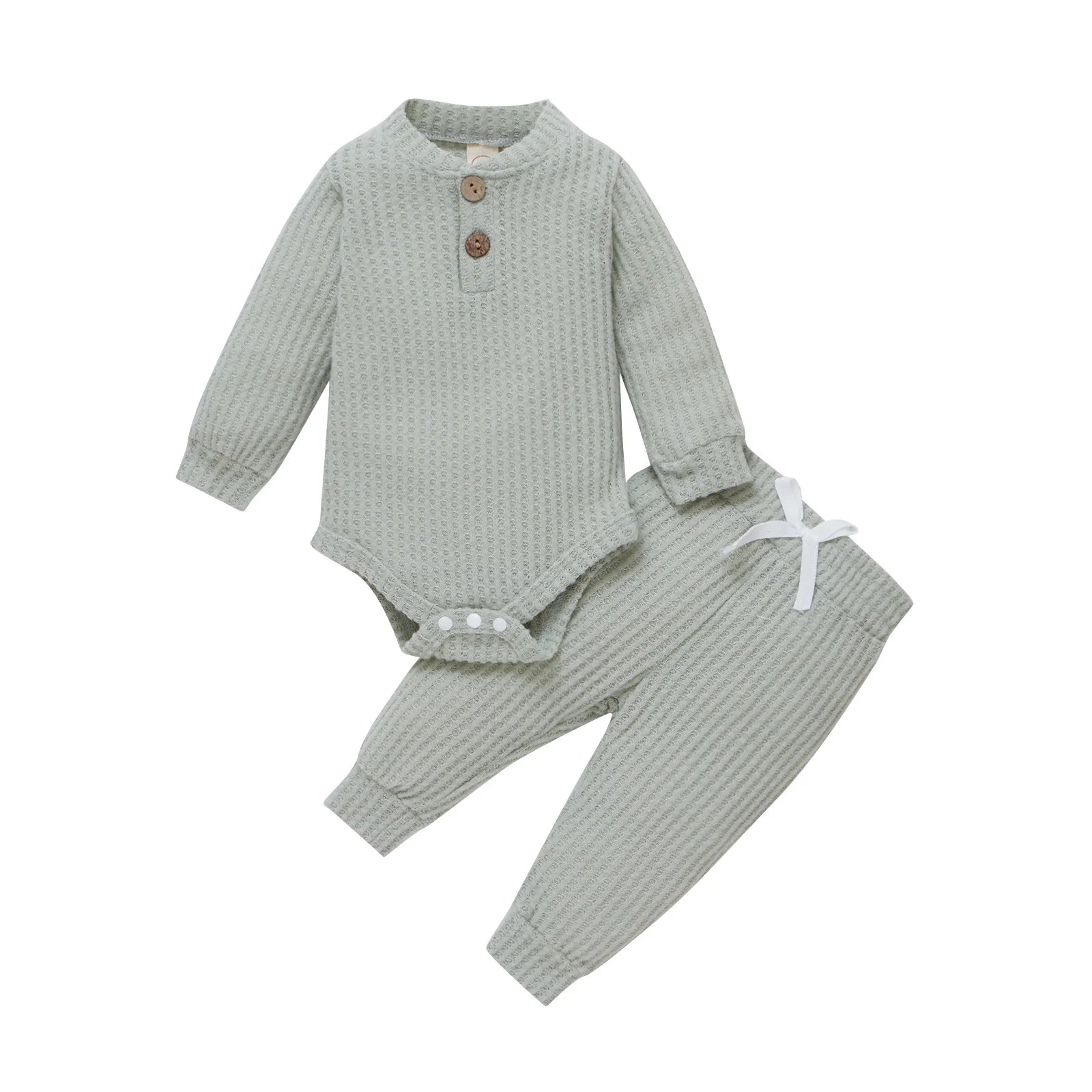 I YAN infant baby girl and boy spring autumn ribbed and plaid long sleeve bodysuit with elastic pants 2-piece clothing set