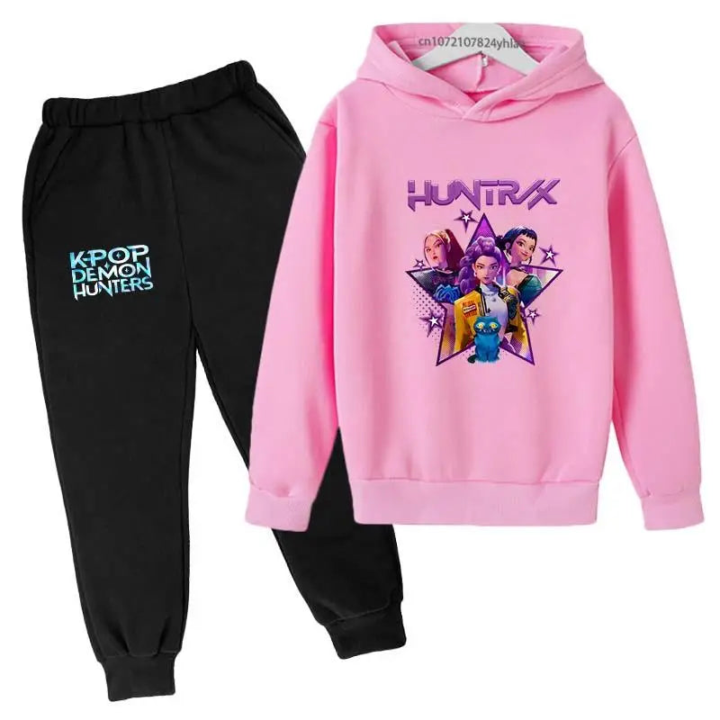 Kpop Demon Hunters Kids Cartoon Print Hoodie And Pants Set 2pcs Tracksuit Casual  Clothing for Boys And Girls 2-13 Years