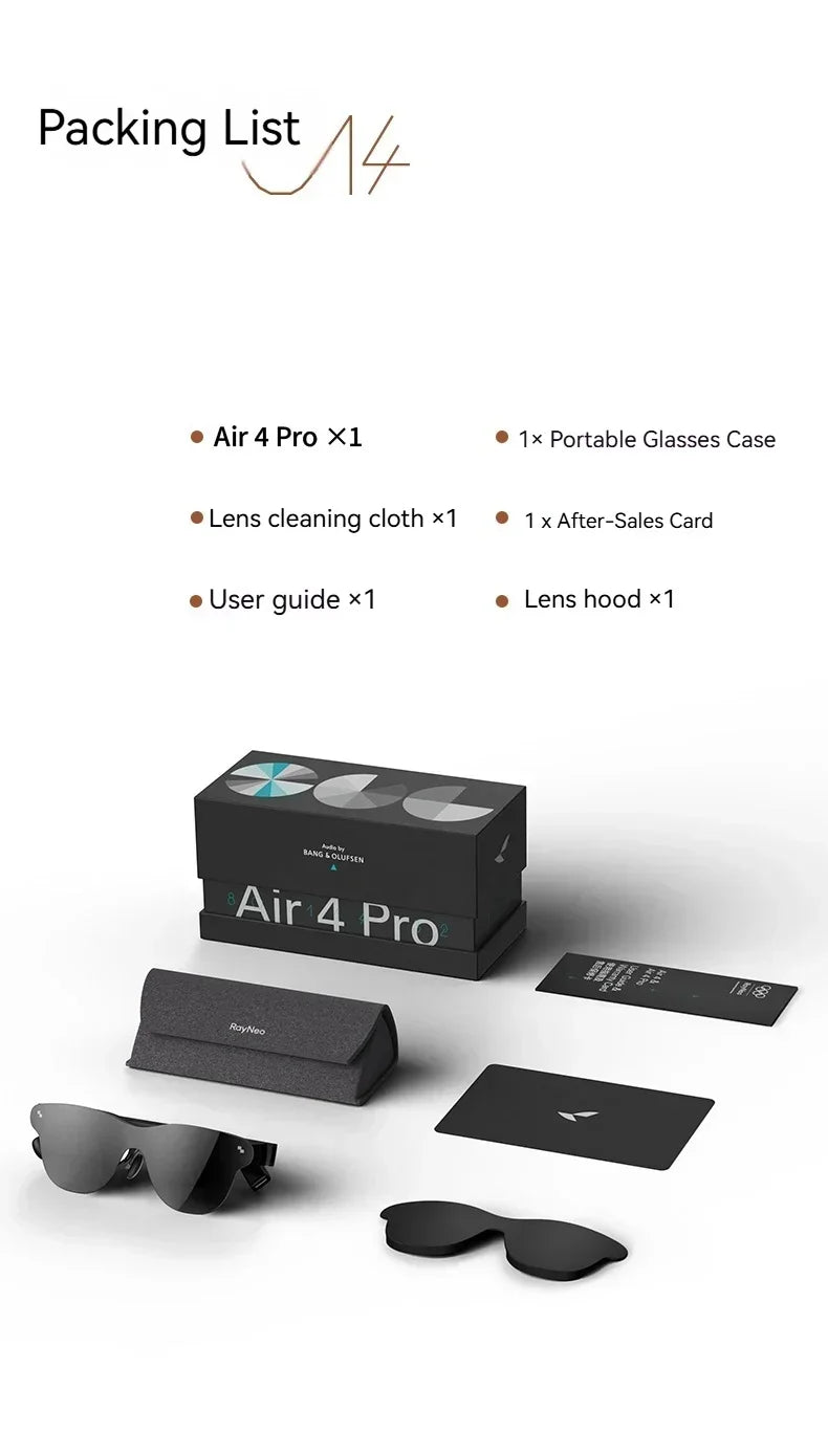 Rayneo Air 4 Pro Smart AR Glasses 3G Voice Control IPX-5 Waterproof 4K Video Capture Head-Mounted XR Support DP Agreement