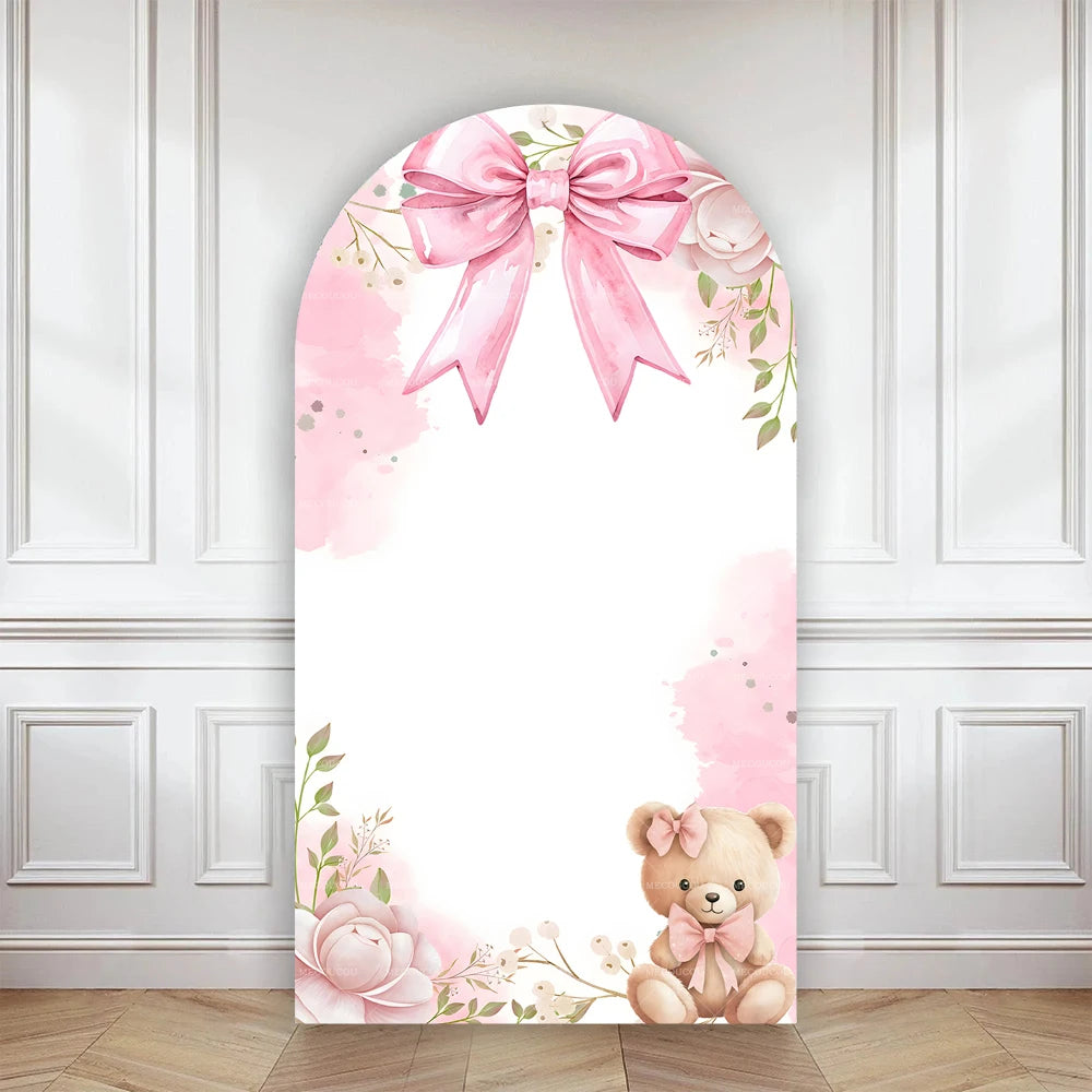 Cartoon big white goose bow arch background customizable baby one-year-old babyshower decorativebackground double-sided printing