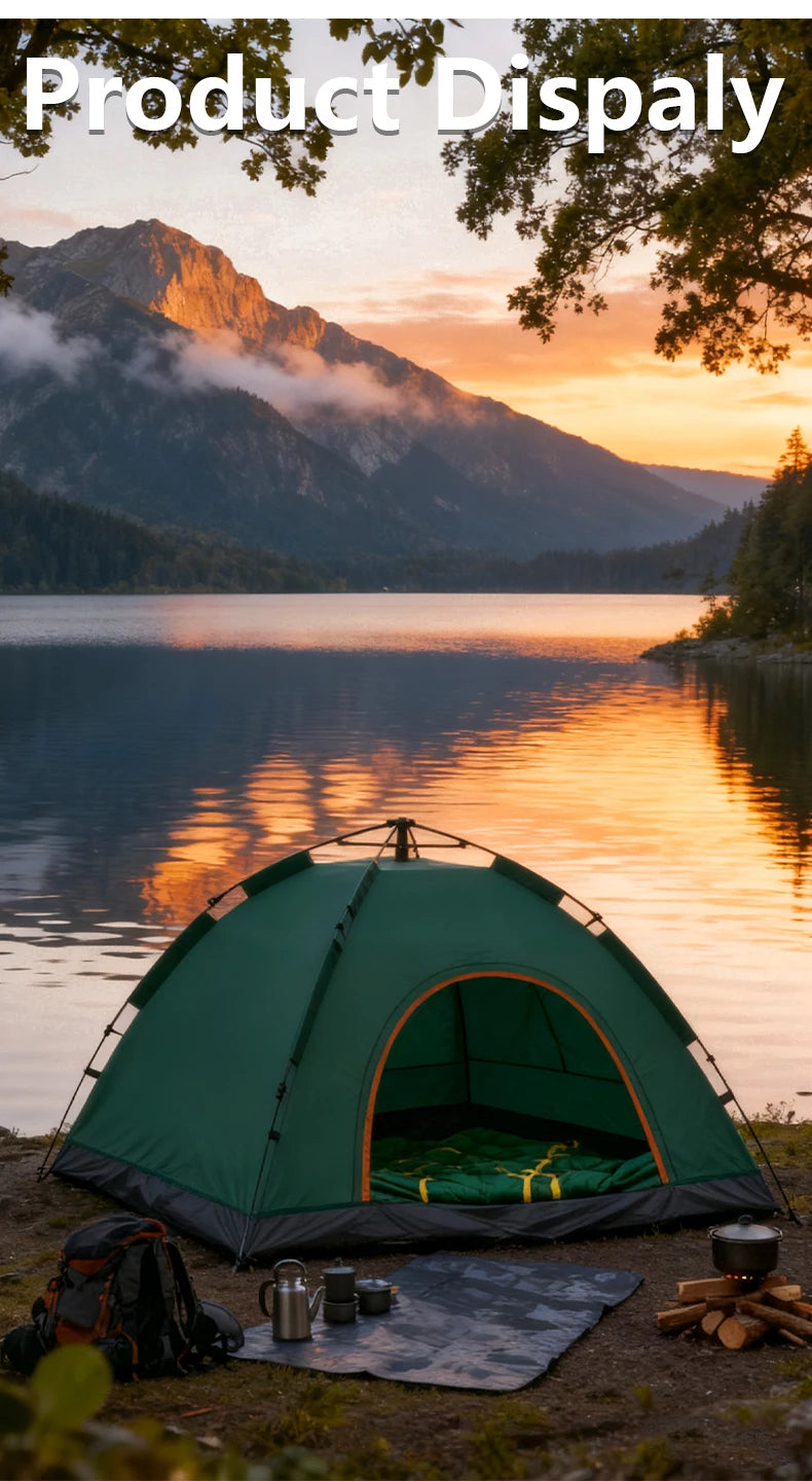 1 Green Camping Tent Outdoor Portable Foldable Overnight Fully Automatic Thickened Beach Indoor Quick-Open