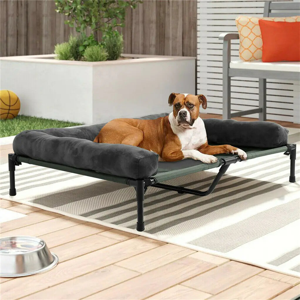 I YAN L-2XL outdoor and indoor elevated dog bed with breathable mesh, plush bolster, cooling raised cot for large dogs.