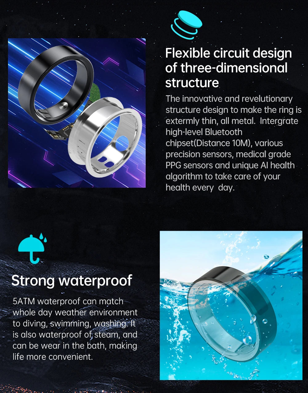 Smart Ring with Vibration Reminder, Call & Message Notification Ring, Silent Alerts, Health Tracking, Stress & Heart Rate