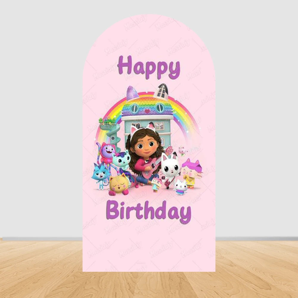 Colorful Gabby Dollhouse Arch Backgrounds Children Birthday Party Decoration Photography Backdrop Photo Studio Shoot Supplies