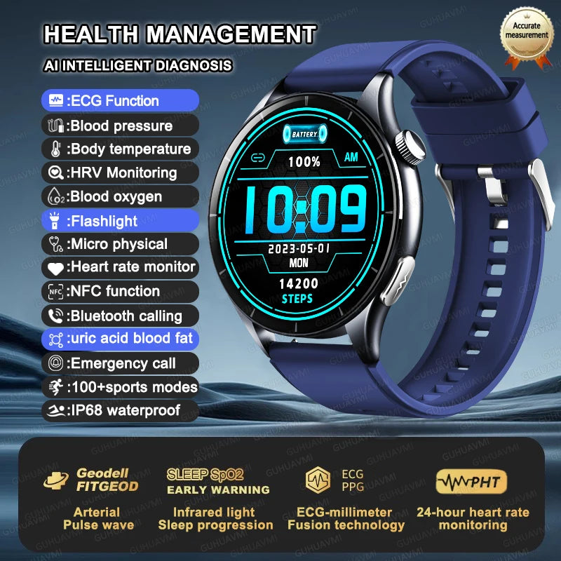 New ECG+PPG Health Diagnosis Smartwatches Men Women Clock Uric Acid Lipid BP Heart rate Tracker NFC Sports Smart Watch IOS