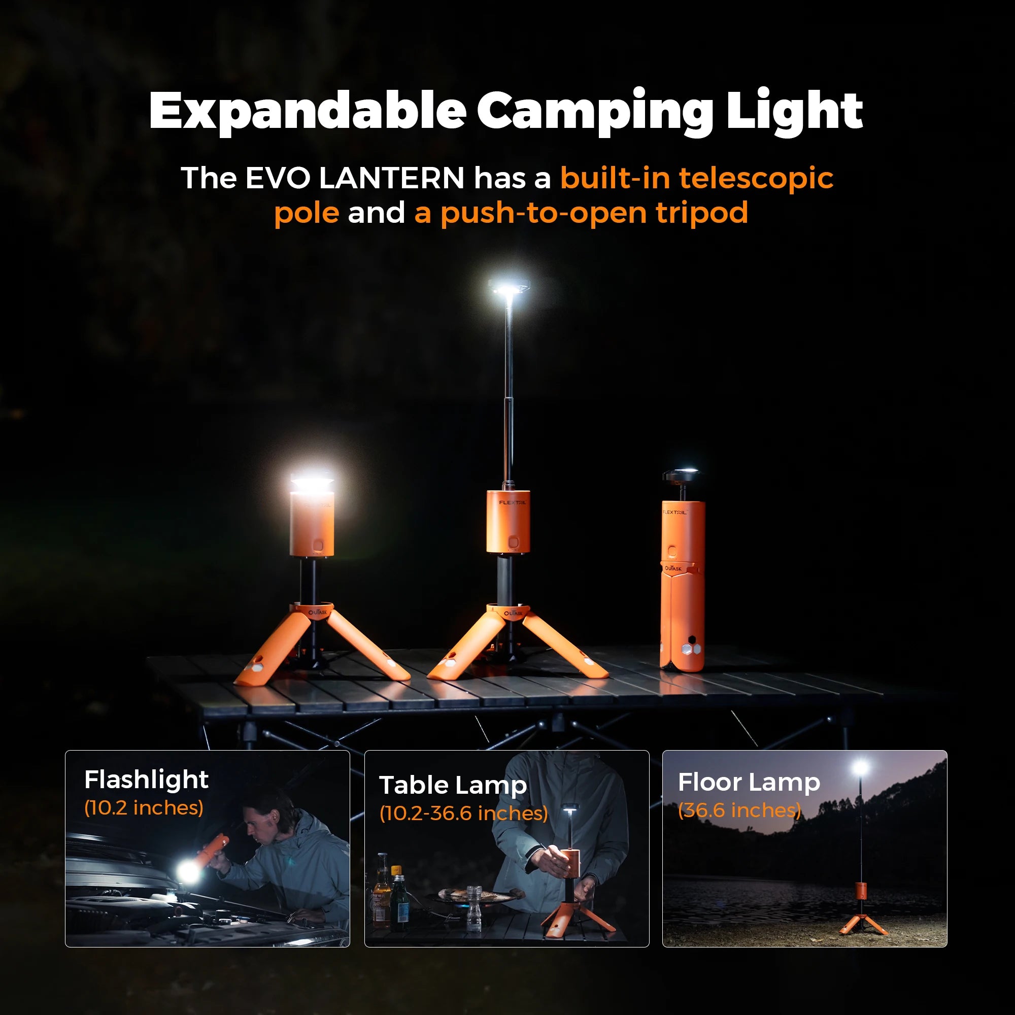 Telescopic Magnetic Camping Lantern with 12000mAh Battery, IPX6/IPX7 Waterproof