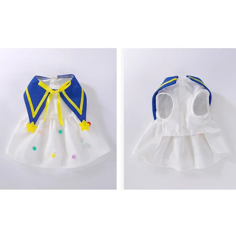 Cute I YAN dog princess dress with mesh fabric, lace accents, bow, and summer style for small dogs like Poodles and Chihuahuas.